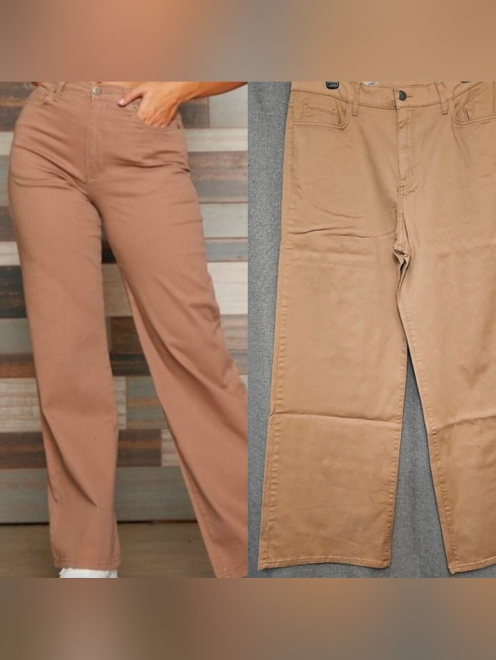 High Waisted Twill Chino Wide Leg Women's Pant Size 15 Tan Full Length New